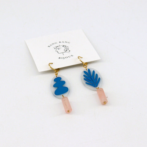 Matisse Inspired Coral Two Tier Hand Painted Earrings Style 1 - Arts and Heritage St. Albert