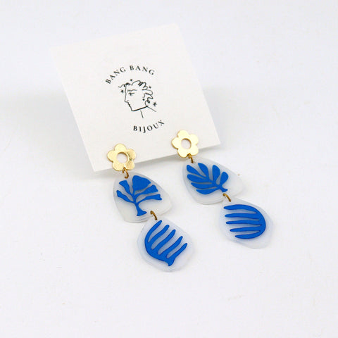 Matisse Inspired Coral Two Tier Hand Painted Earrings Style 3 - Arts and Heritage St. Albert
