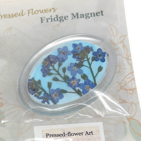 Pressed Flower Art Fridge Magnets Forget-me-nots Oval - Arts and Heritage St. Albert