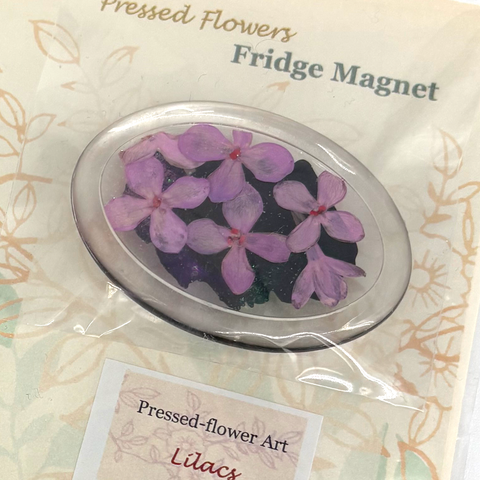 Pressed Flower Art Fridge Magnets Lilacs Oval - Arts and Heritage St. Albert