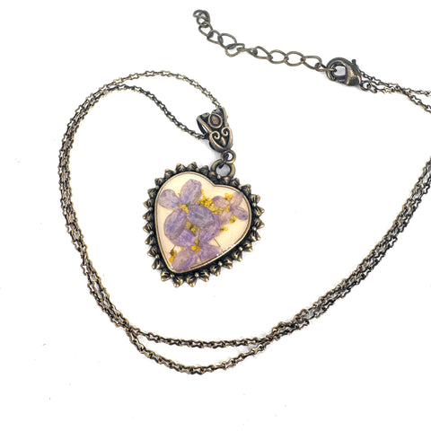 Small Pendant Pressed Flower Necklace Heart Lilac - Arts and Heritage St. Albert