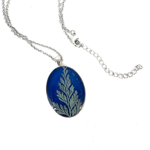 Pressed Flower Necklace Blue Oval - Arts and Heritage St. Albert