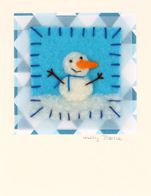 Holly Boone Art Cards - Snowmen Snowman on Light Blue with Blue Paper - Arts and Heritage St. Albert