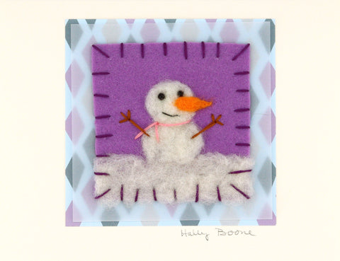 Holly Boone Art Cards - Snowmen Snowman on Light Purple - Arts and Heritage St. Albert