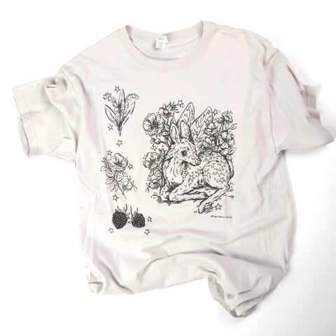 'It's Just a Fairytale My Deer' Hand Silkscreened Magical Creature T-Shirt Medium Grey - Arts and Heritage St. Albert