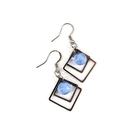 Geometric Glass Bead Earrings Light Blue - Arts and Heritage St. Albert