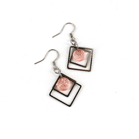 Geometric Glass Bead Earrings Champagne - Arts and Heritage St. Albert