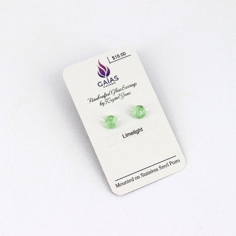 Handcrafted Glass Stud Earrings Lime Light - Arts and Heritage St. Albert