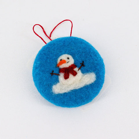 Flat Felted Snowman Ornament Snowman with Red Scarf - Arts and Heritage St. Albert