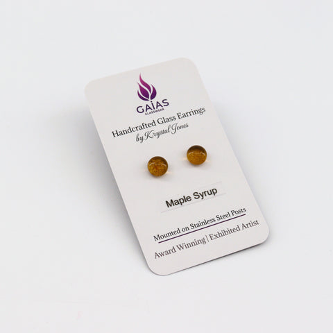 Handcrafted Glass Stud Earrings Maple Syrup - Arts and Heritage St. Albert