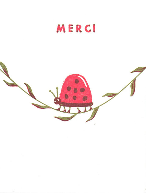 Letterpress Printed Thank You Cards Merci Lady Bug - Arts and Heritage St. Albert