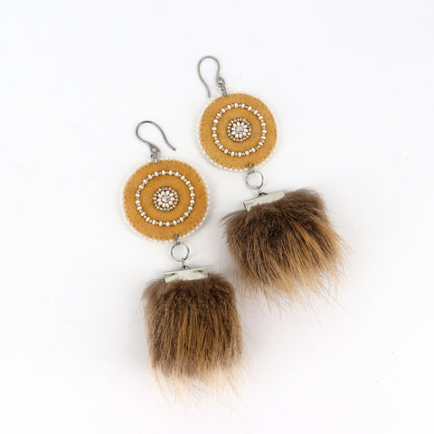 Moose Hide Disk Fur Dangles - Arts and Heritage St. Albert