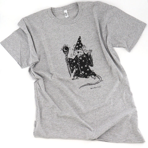 'Mouse Wizard' Hand Silkscreened Magical Creature T-Shirt Large Grey - Arts and Heritage St. Albert