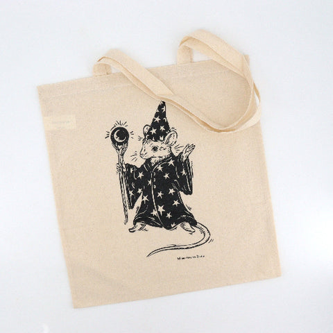 Hand Silkscreened Magical Creature Tote Bags Mouse Wizard - Arts and Heritage St. Albert