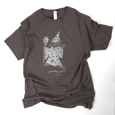 'Mouse Wizard' Hand Silkscreened Magical Creature T-Shirt Extra Large Dark Grey - Arts and Heritage St. Albert