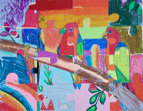 Oil pastel art puzzle from Summer Art Club classes by Arts and Heritage Foundation St. Albert, featuring vibrant pastel artwork.