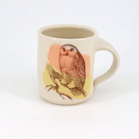 New Fauna Mugs Owl Coral & Yellow - Arts and Heritage St. Albert