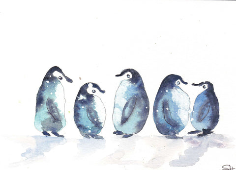 'Holiday Series' Original Art Card Penguins Friends - Arts and Heritage St. Albert