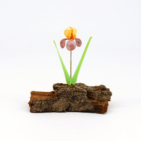 Handcrafted Glass Yellow and Pink Iris Flower Sculpture