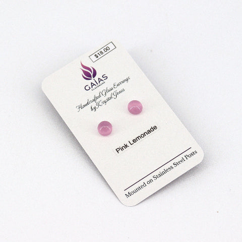 Handcrafted Glass Stud Earrings Pink Lemonade - Arts and Heritage St. Albert