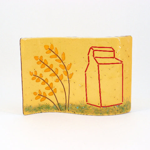 Prairie Grain Elevator Fused Glass Standing Wave - Arts and Heritage St. Albert