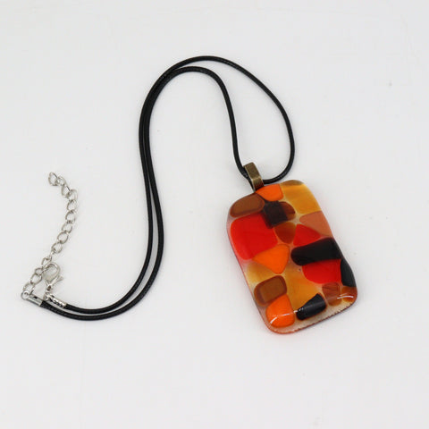 Red Mosaic Fused Glass Necklace - Arts and Heritage St. Albert
