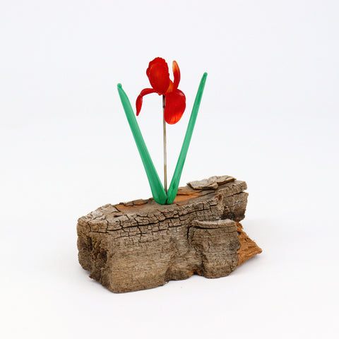 Handcrafted Glass Red Iris Flower Sculpture