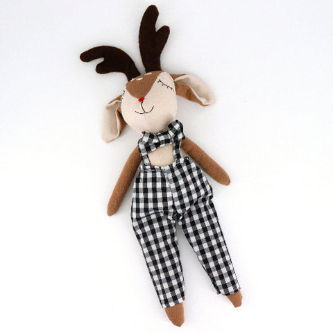 Handmade 'Reindeer' Doll Black and White Gingham - Arts and Heritage St. Albert
