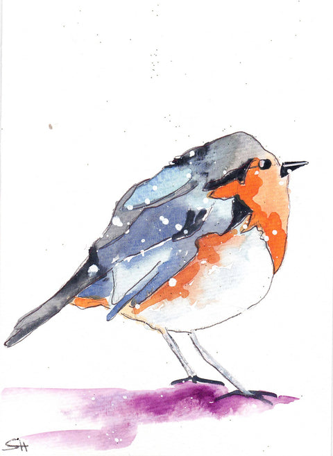 'Bird Series' 5 x 7 Original Art Cards by Sabine Hahnel Robin 2 - Arts and Heritage St. Albert