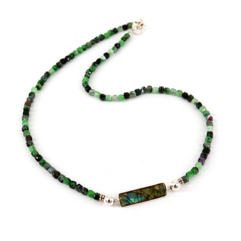 Handcrafted Ruby Zoisite & Labradorite Bar Beaded Necklace - Arts and Heritage St. Albert