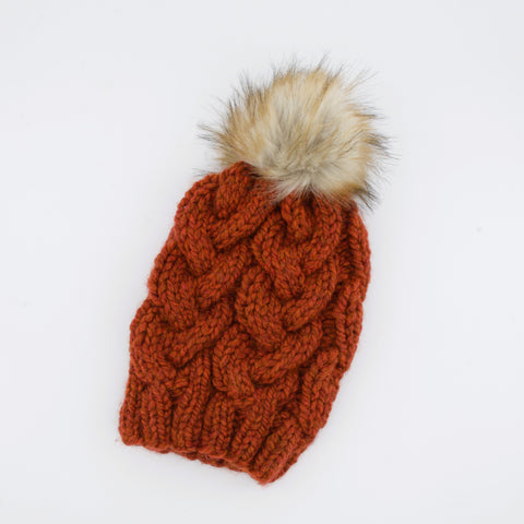 Hand Knit Cable Knit Adult Toque Rust - Arts and Heritage St. Albert