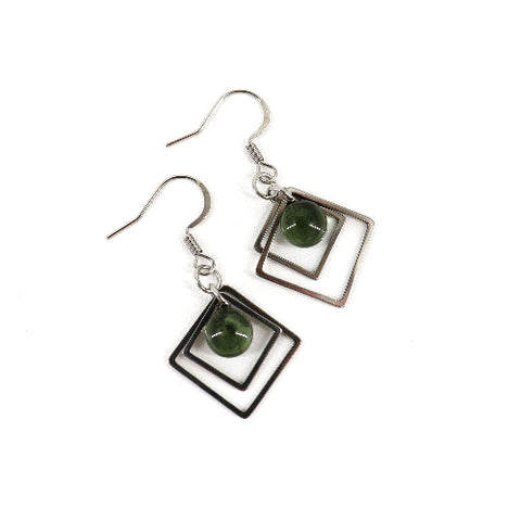 Geometric Glass Bead Earrings Sage Green - Arts and Heritage St. Albert