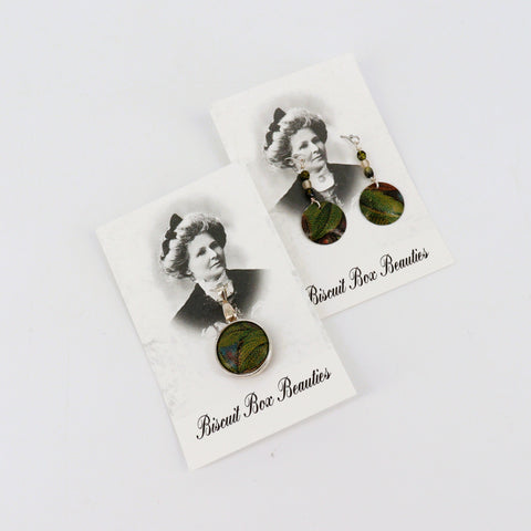 Upcycled Biscuit Box Earring & Pendant Set Style 4 - Arts and Heritage St. Albert