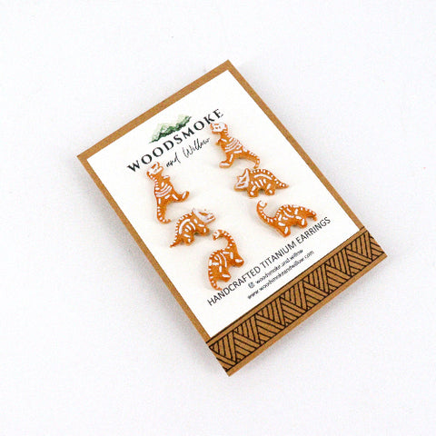 Set of 3 Gingerbread Dinosaur Earrings - Arts and Heritage St. Albert