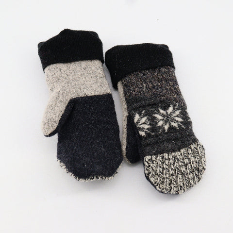 Handmade Upcycled Wool Mittens - Small Shades of Grey with Black Cuff - Arts and Heritage St. Albert