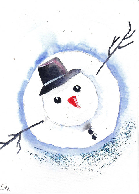 'Holiday Series' Original Art Card Snowman in Top Hat - Arts and Heritage St. Albert