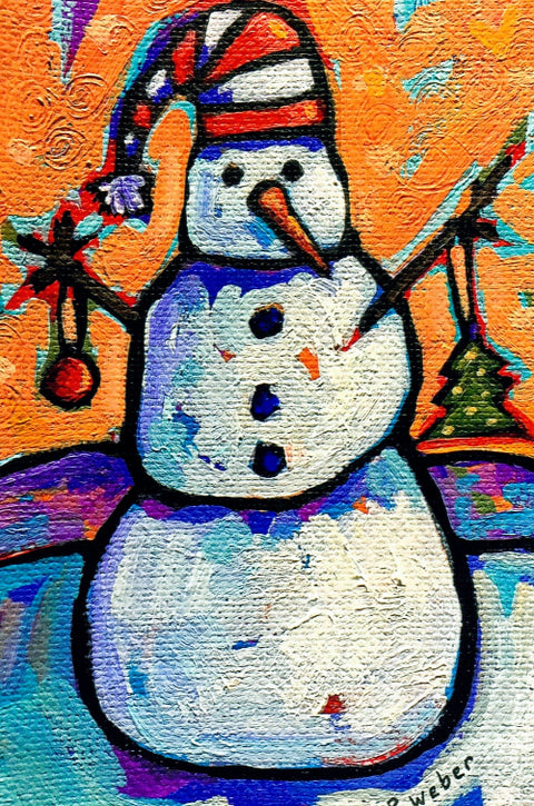 Pam Weber Holiday Cards Snowman Yellow Background - Arts and Heritage St. Albert