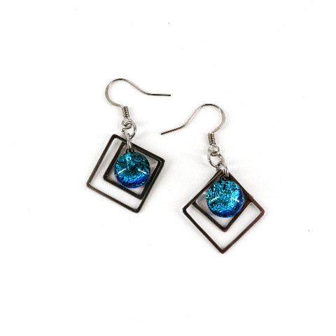Geometric Glass Bead Earrings Sparkly Blue - Arts and Heritage St. Albert