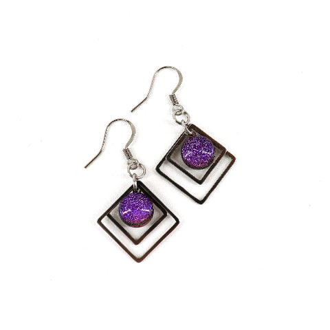 Geometric Glass Bead Earrings Sparkly Purple - Arts and Heritage St. Albert