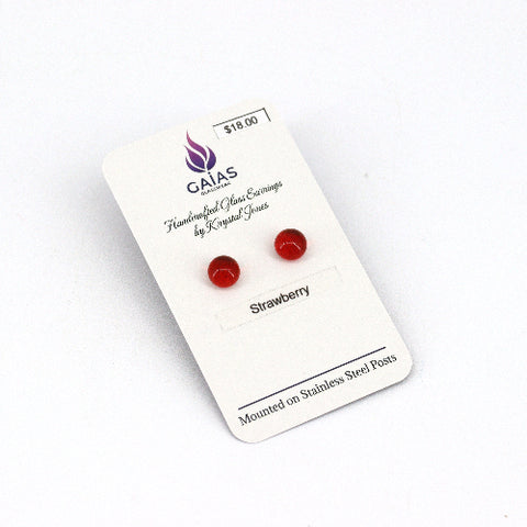 Handcrafted Glass Stud Earrings Stawberry - Arts and Heritage St. Albert