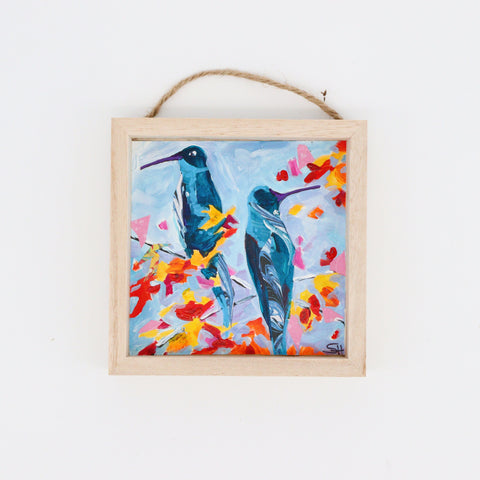 Framed Mini Original Acrylic Paintings 'Bird & Flowers'