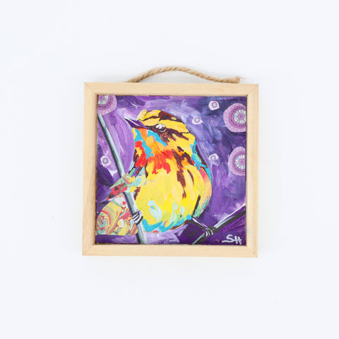 Framed Mini Original Acrylic Paintings 'Bird & Flowers'