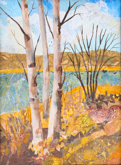 'The Birch Trees at Thunder Lake' Mixed Media Collage