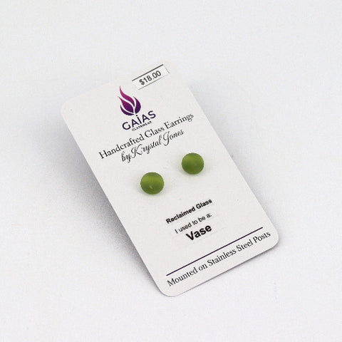 Handcrafted Reclaimed Glass Stud Earrings Soft Green - Arts and Heritage St. Albert
