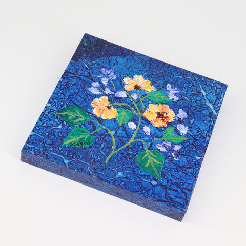 'Yellow Floral on Blue' Mixed Media Collage