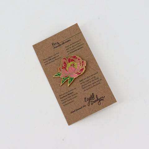 Gold Plated Enamel Flower Pins Light & Dark Pink Peony - Arts and Heritage St. Albert