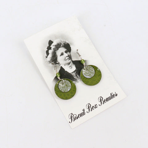 Upcycled Biscuit Box Circular Dangle Earrings Style 9 - Arts and Heritage St. Albert