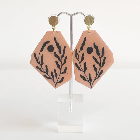 Poly Clay With Bronze Leaf Earrings