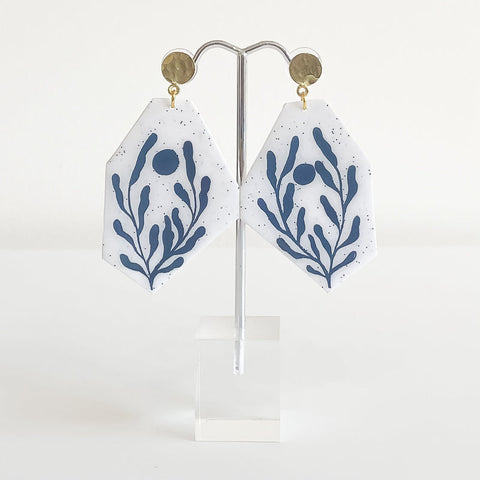 Poly Clay With Bronze Leaf Earrings