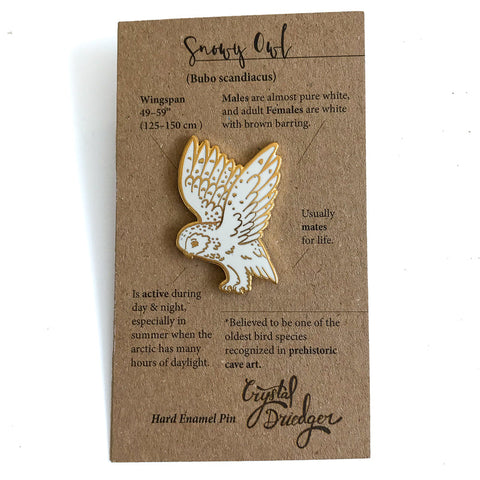 Gold Plated Enamel Pin Snowy Owl - Arts and Heritage St. Albert